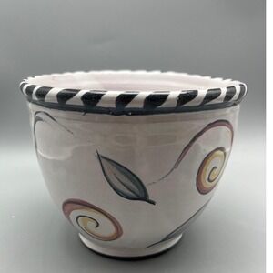 Whimsical, hand made, majolica Studio pottery Bowl Karen Baker signed